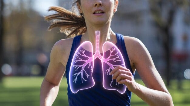 Woman Running with Illustrated Lungs Overlay | Premium AI-generated image