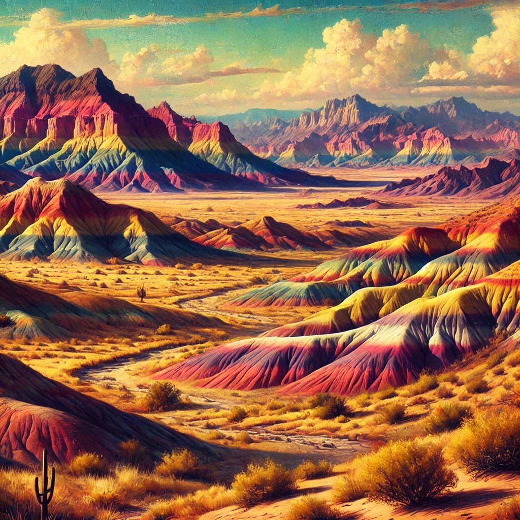 arizona painted desert in the style of henri rousseau