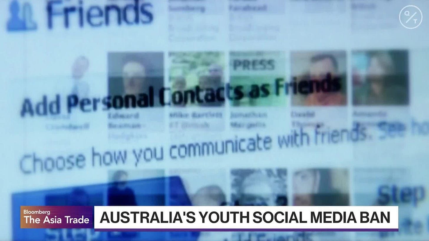 Australia is set to enact a policy requiring social media companies, including TikTok and Instagram, to block users under 16 from holding accounts or risk hefty fines. Terry Flew, Professor of Digital Communication and Culture at the University of Sydney, discusses the implications of the policy and how the ban would be enforced on &quot;Bloomberg: The Asia Trade.&quot;