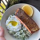simple salmon with herby rice and yogurt sauce