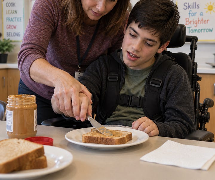Images of teachers at work in science, math, reading, and food preparation