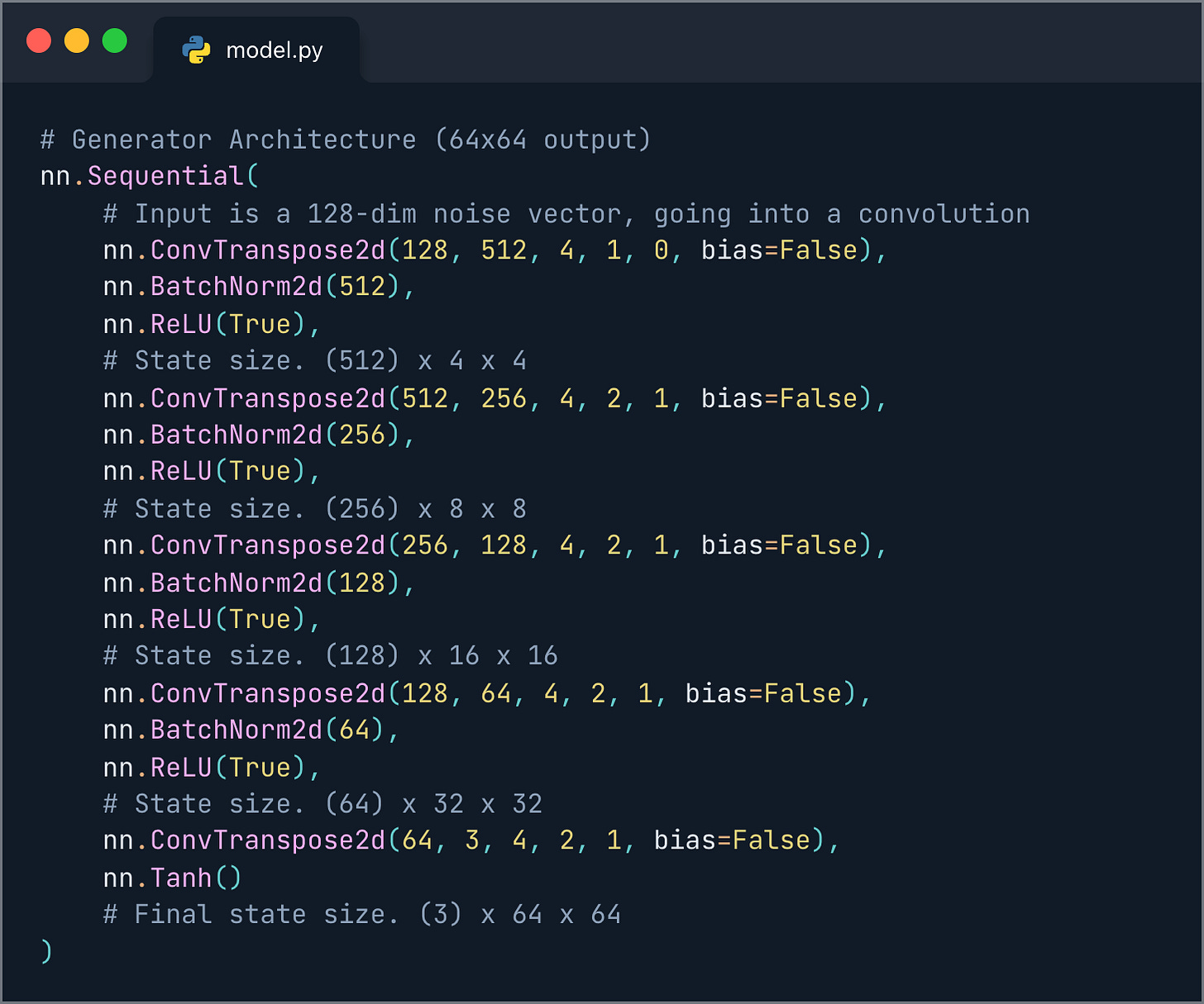 Code of DCGAN Generator