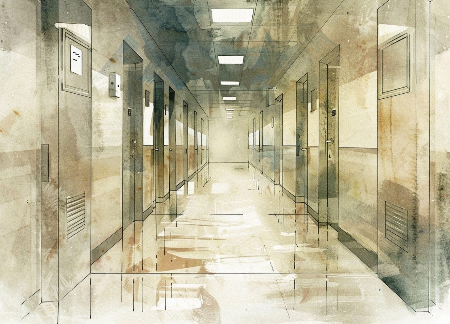 vintage watercolor illustration of an internal corrective report page listing unit counts and status, rendered in a restrained corporate training-manual style