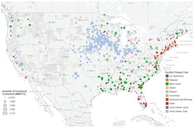 Spatial Distribution of Biofuels Production by Fuel Source 
