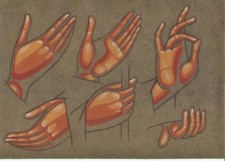 This may contain: an image of hand gestures drawn in orange on brown paper with white border around the edges