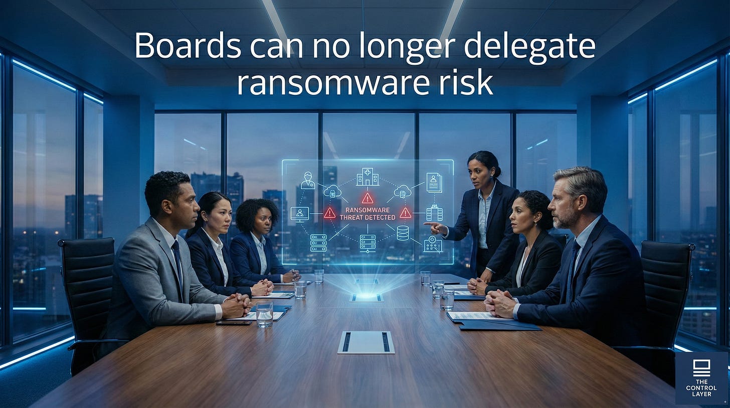 Corporate boardroom reviewing healthcare system security