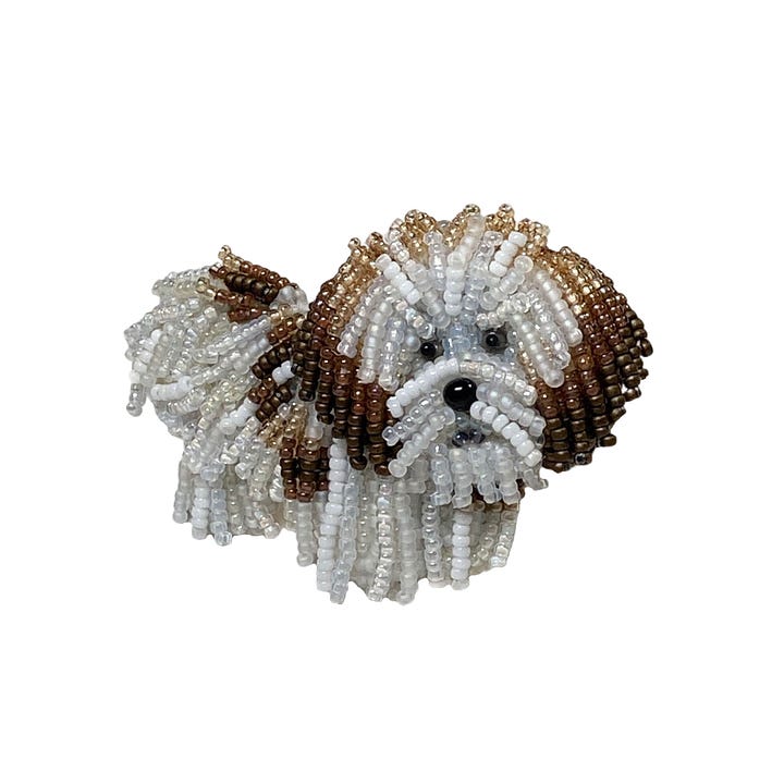 Bead embroidery beaded Havanese dog brooch. SOLD on Etsy..