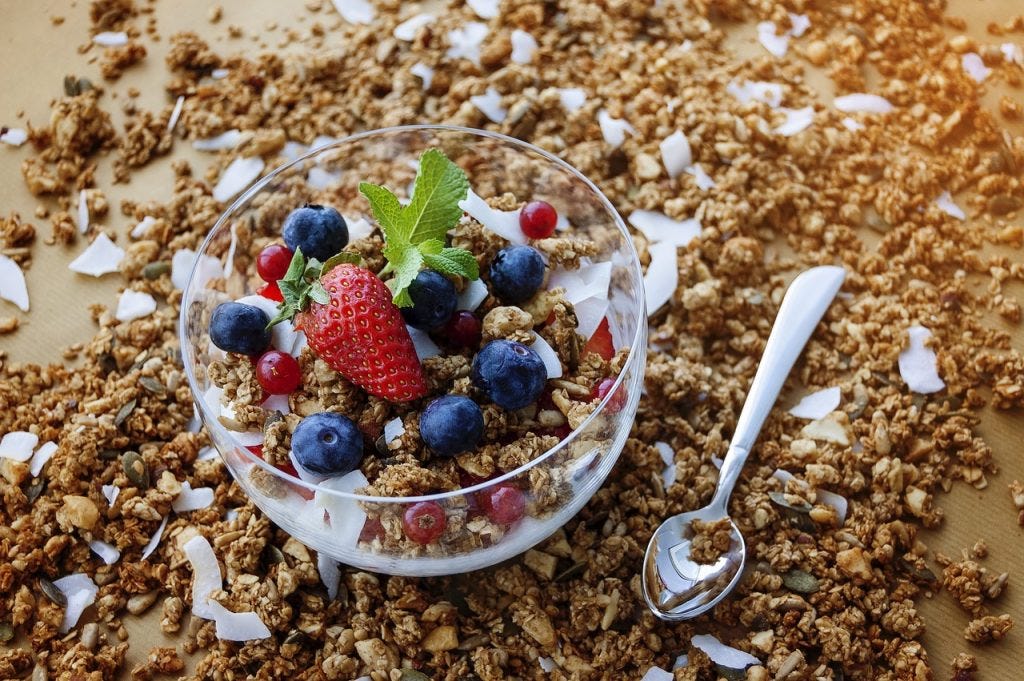 granola with berries and coconut