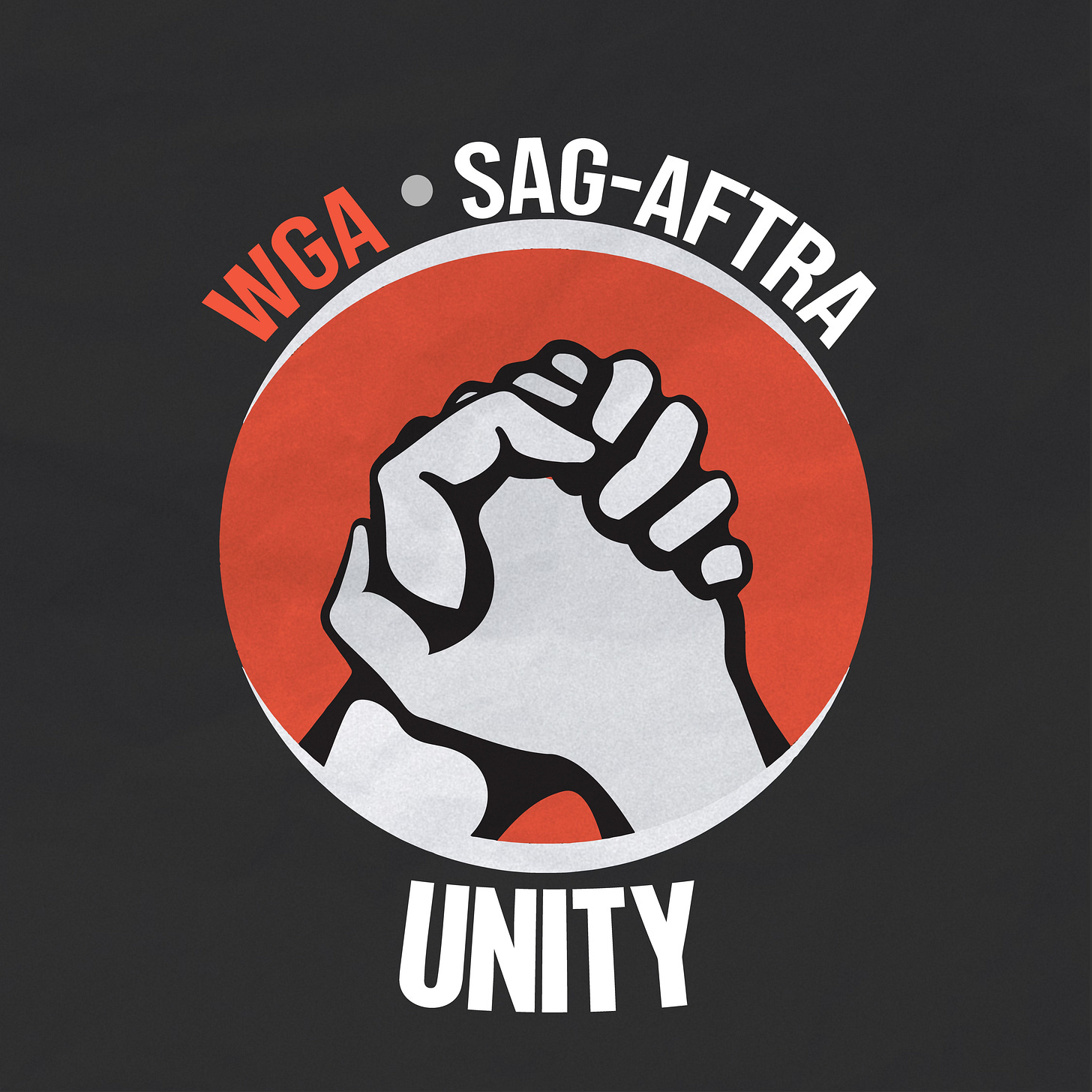 Image of two hands clasping. Captioned WGA SAG-AFTRA UNITY