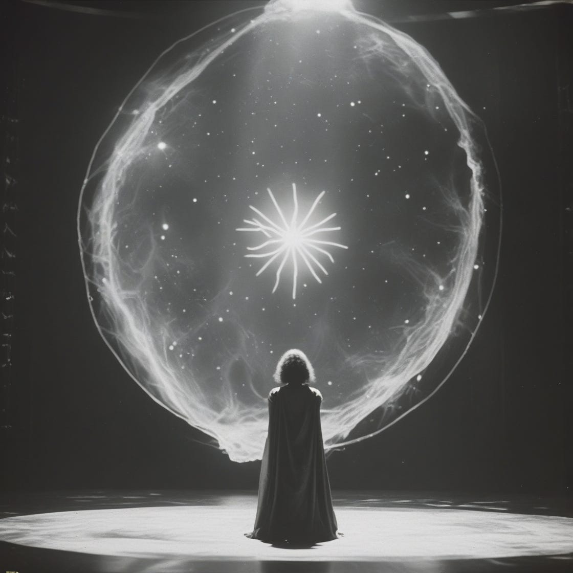 grainy film footage of a pretentious stage play from 1971 indicating the stark nebulous ponderous chatoyant amorphous expression of divine feminine rage in clairvoyant brilliance negating the void space