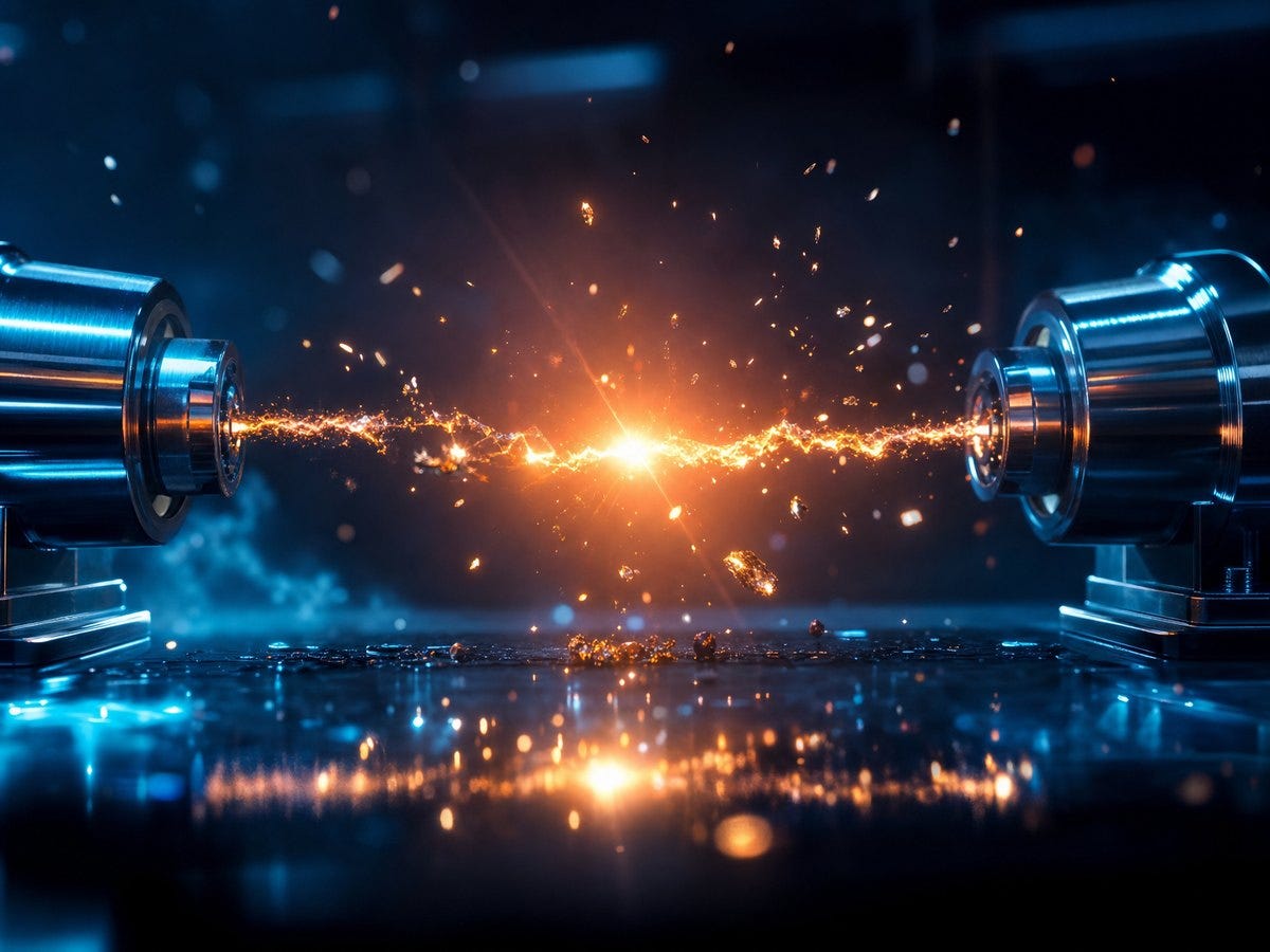An exploding wire between two electrodes, drawn at the instant it lets go