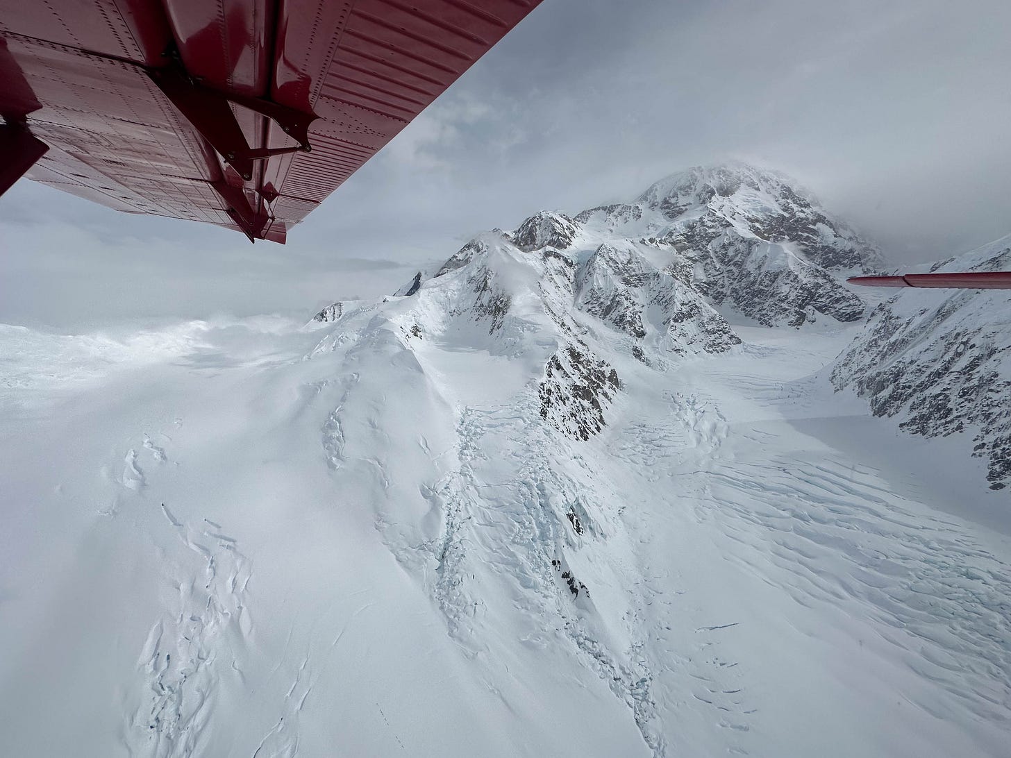 View of Denali's peak from Talkeetna Air Taxi plane.