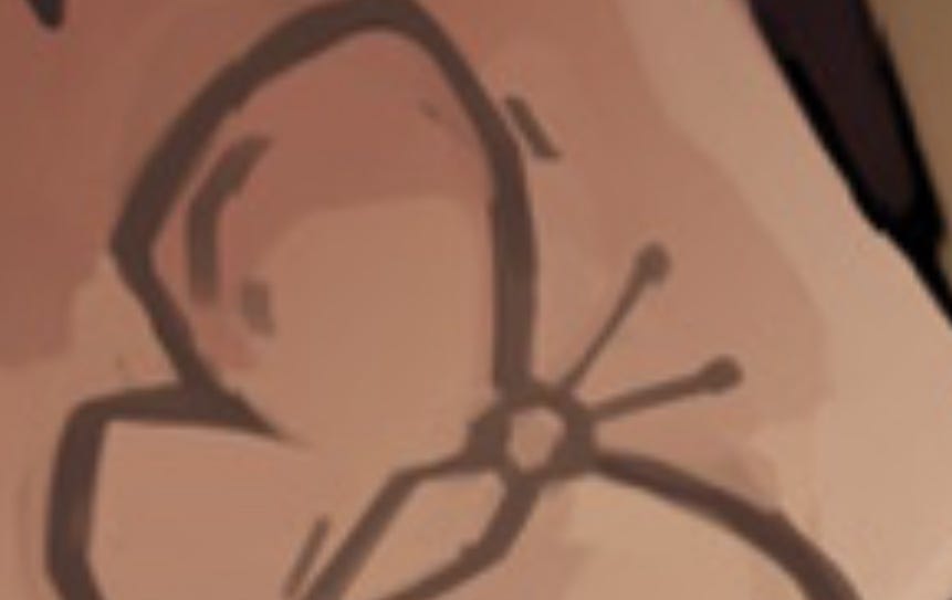 A tiny piece of an illustration features the partial outline of a butterfly.