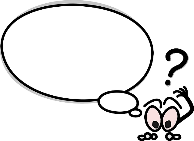 line drawing of a large, blank speech bubble over a funny character with big eyes, scratching his head line drawing of a large, blank speech bubble over a funny character with big eyes, scratching his head