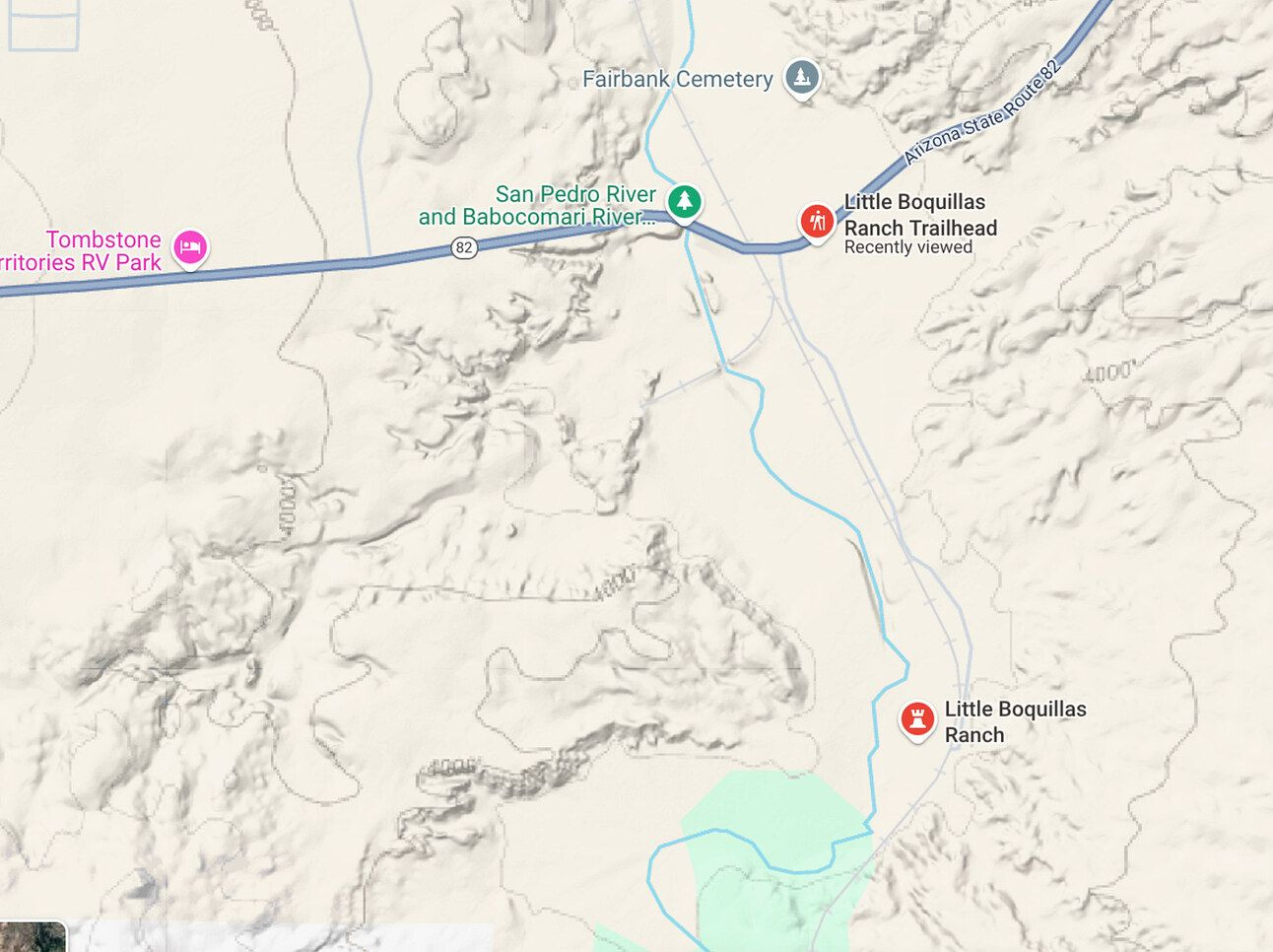 Map to Little Boquillas Trailhead