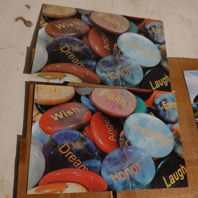 Natural color message rock photo being compared to agarishly unnatural photo of the same rocks.