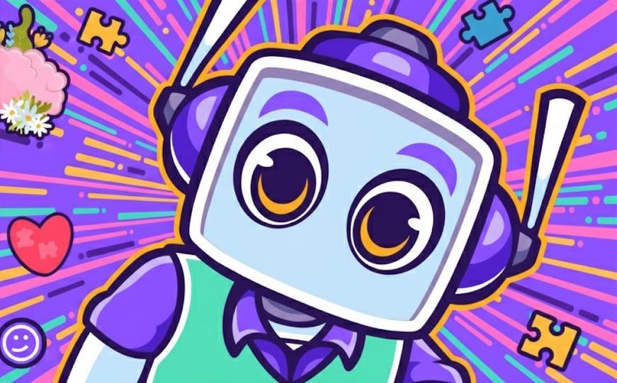 A rectangular image featuring the Neuralbuddy character leaning forward with attentive focus. The background is a vibrant #8c52ff purple with a gradient pattern incorporating the character's primary colors. The character has no mouth. A rectangular image featuring the Neuralbuddy character leaning forward with attentive focus. The background is a vibrant #8c52ff purple with a gradient pattern incorporating the character's primary colors. The character has no mouth.
