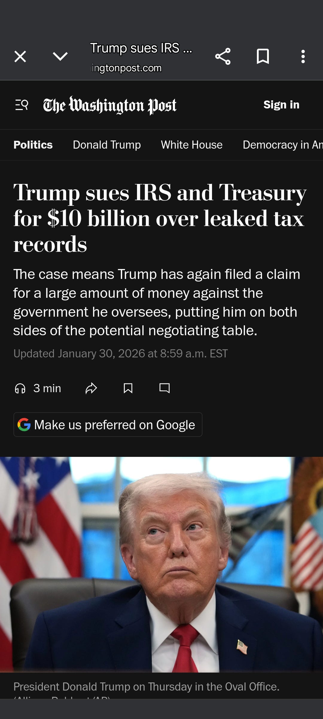 TRUMPSUES IRS AND TRESURY FOR 10 B OVER LEAKED TAX INFO