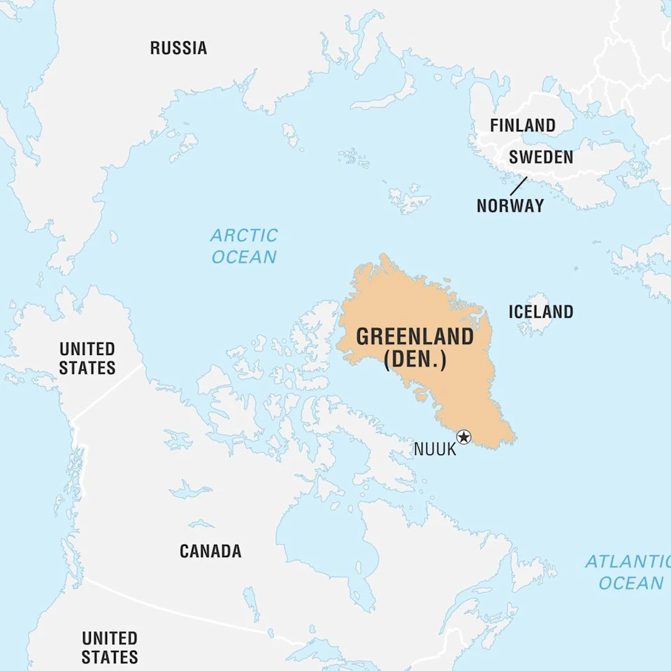 A map showing where Greeland is A map showing where Greeland is