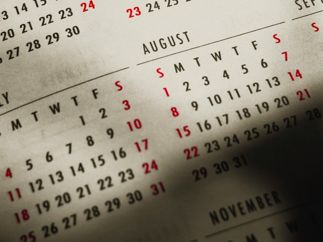 a close up of a calendar on a table
