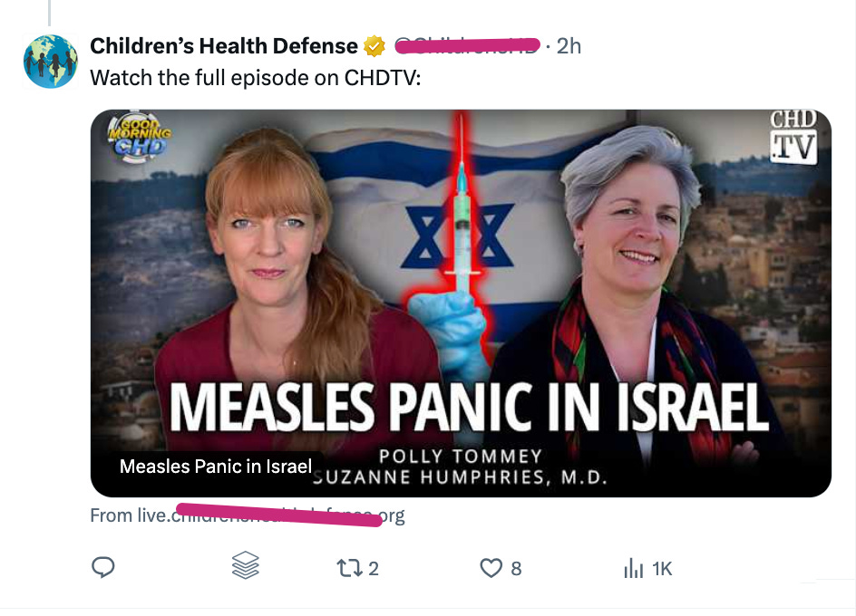 Polly Tommey pushes the idea that it is dangerous to take an unvaccinated child who is sick to the hospital because they will be treated ‘differently’ than a vaccinated child and won’t survive.