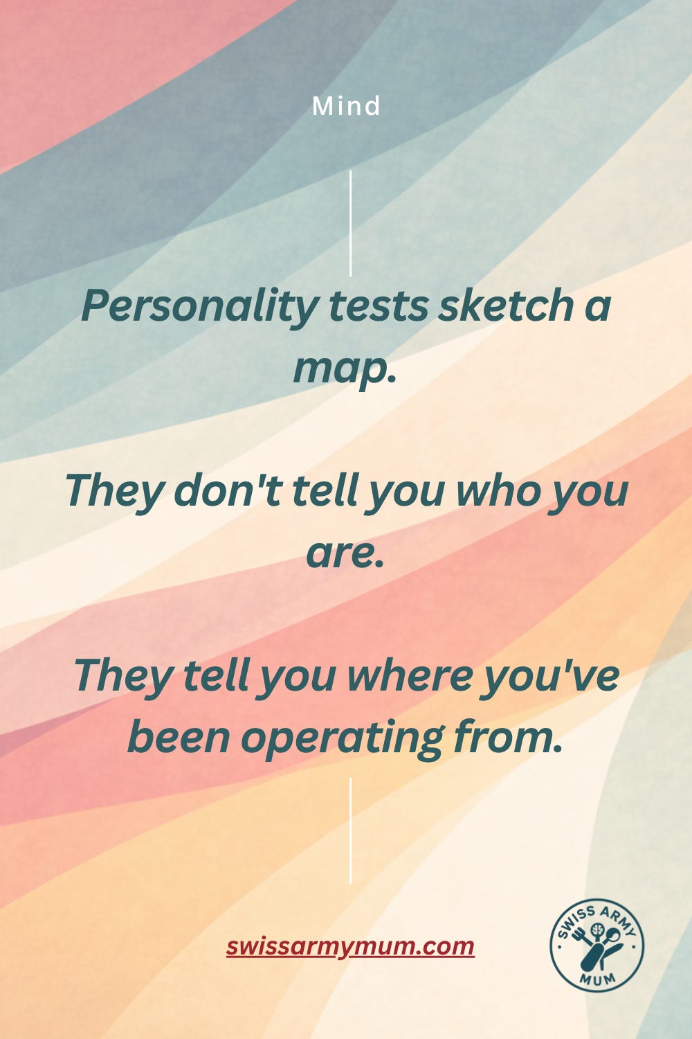 Teal card with cream text reading: These tests sketched a map. They don't tell you who you are. They tell you where you've been operating from. Teal card with cream text reading: These tests sketched a map. They don't tell you who you are. They tell you where you've been operating from.