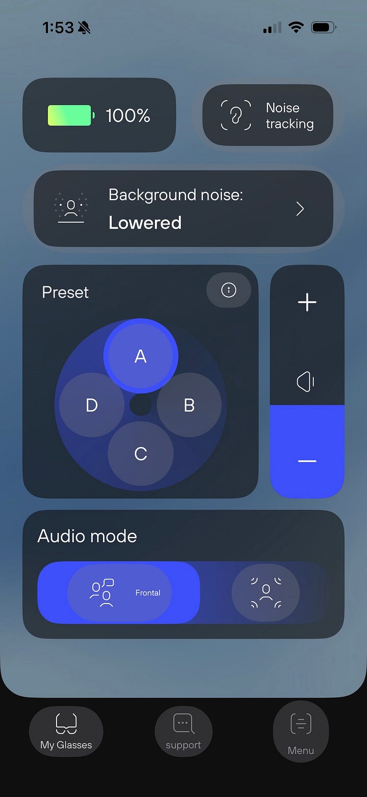 Screenshots from the Nuance Audio app for iOS.