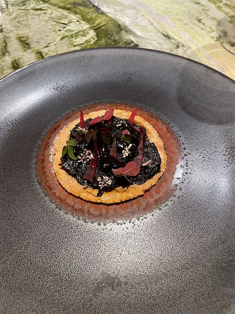 Images of beautifully plated meals at Quintonil in Mexico City