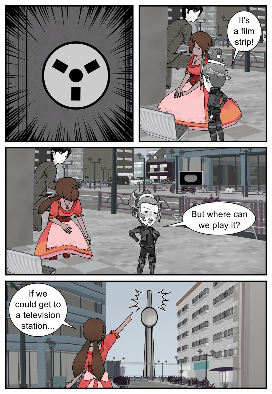 It's a film strip! But where can we play it? If we could get to a television station...