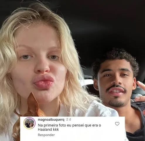 Imagem de Luiza Sonza com um rapaz, e um post dizendo "Na primeira foto eu pensei que era o Haaland kkk" Imagem de Luiza Sonza com um rapaz, e um post dizendo "Na primeira foto eu pensei que era o Haaland kkk"