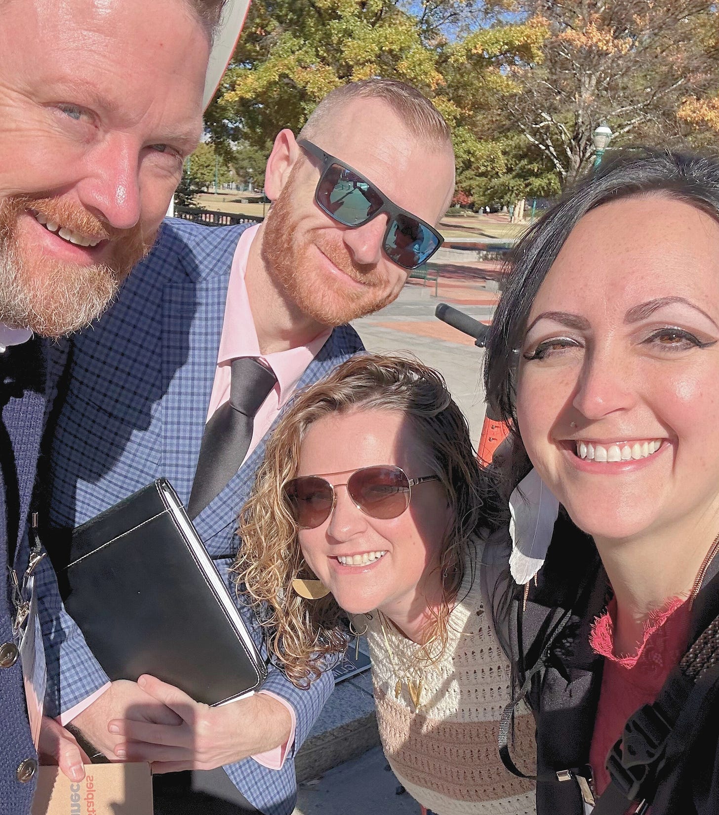 A behind-the-scenes snapshot from ObesityWeek with Amanda Bonello, Dr. Nina Crowley, Mike on a Mission, and Zach Neimic, for a GLP-1 Studio Podcast episode. 