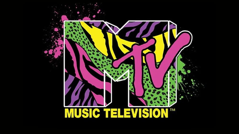 A garish and colorful MTV logo on a black background