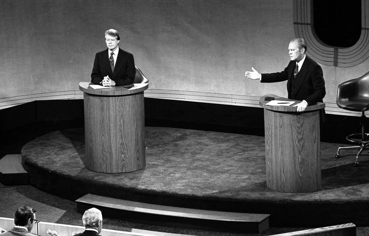 Jimmy Carter debates President Gerald Ford in September 1976. Jimmy Carter debates President Gerald Ford in September 1976.