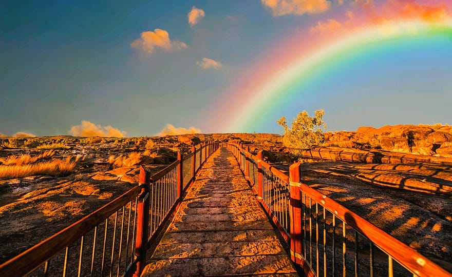 A colourful rainbow.