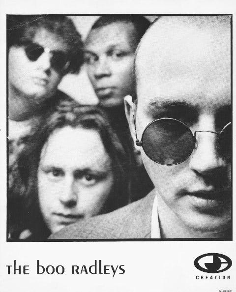 Black and white promo pic of the Boo Radleys, with faces in close up.