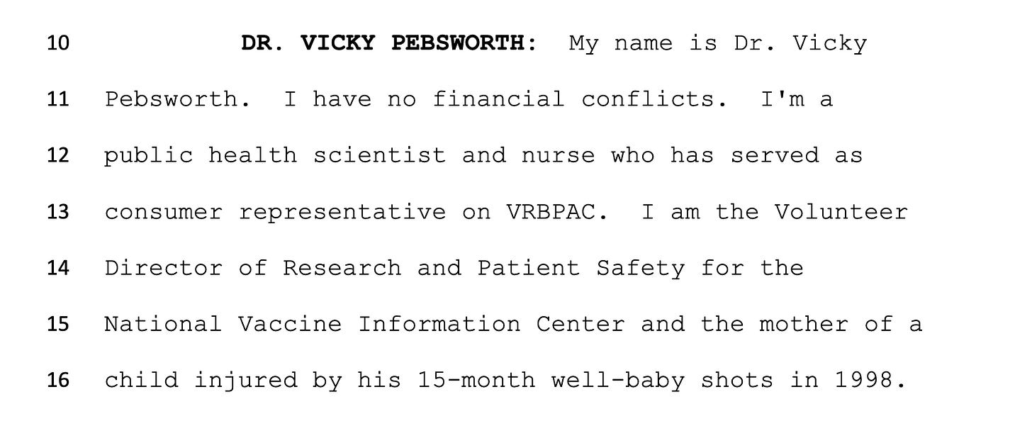 Remember Dr. Vicky Pebsworth from her brief time on RFK, Jr.’s new ACIP committee?