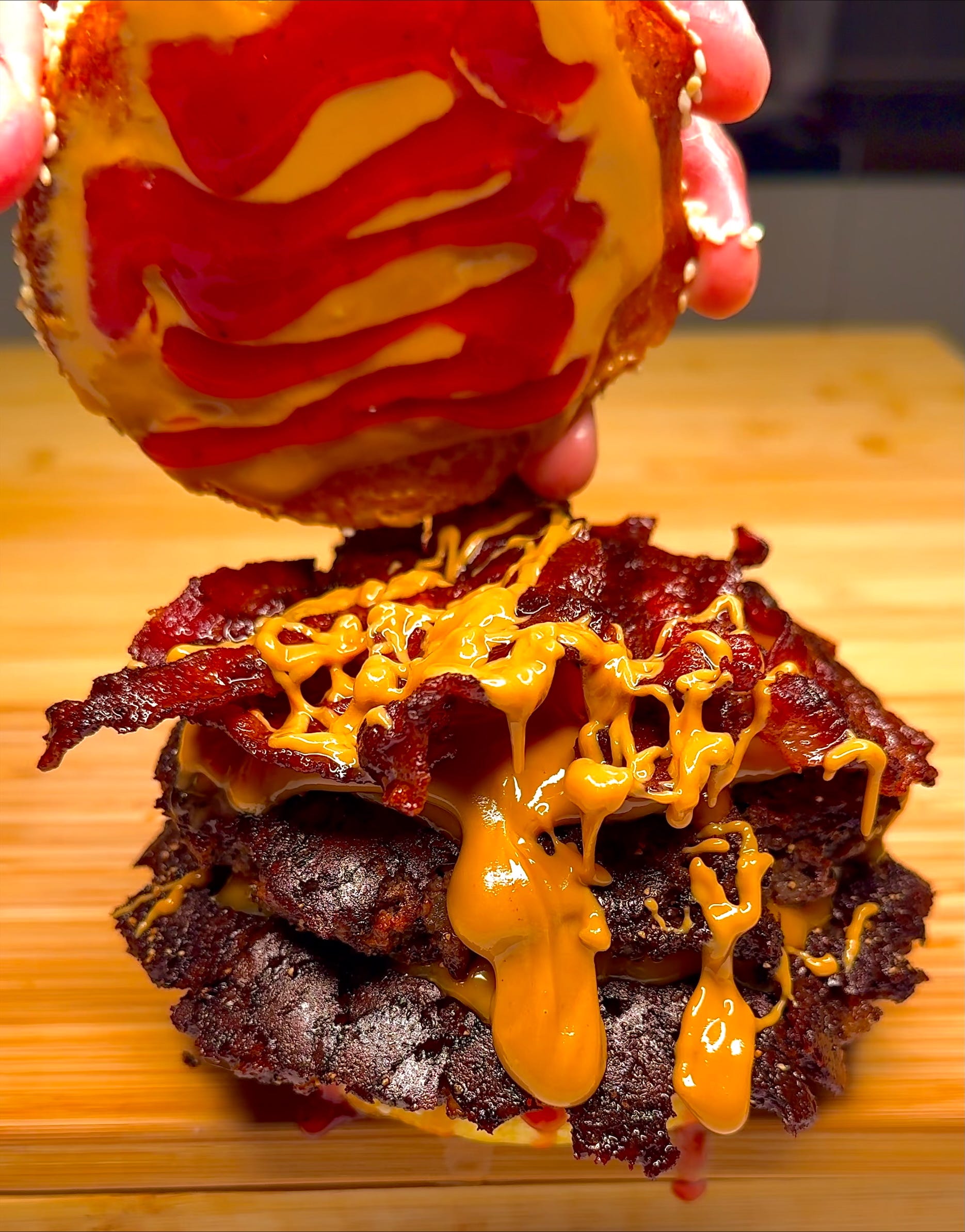 THE VIRAL PBJ PEANUT BUTTER AND JELLY MAPLE CANDIED BACON CHEESE BURGER