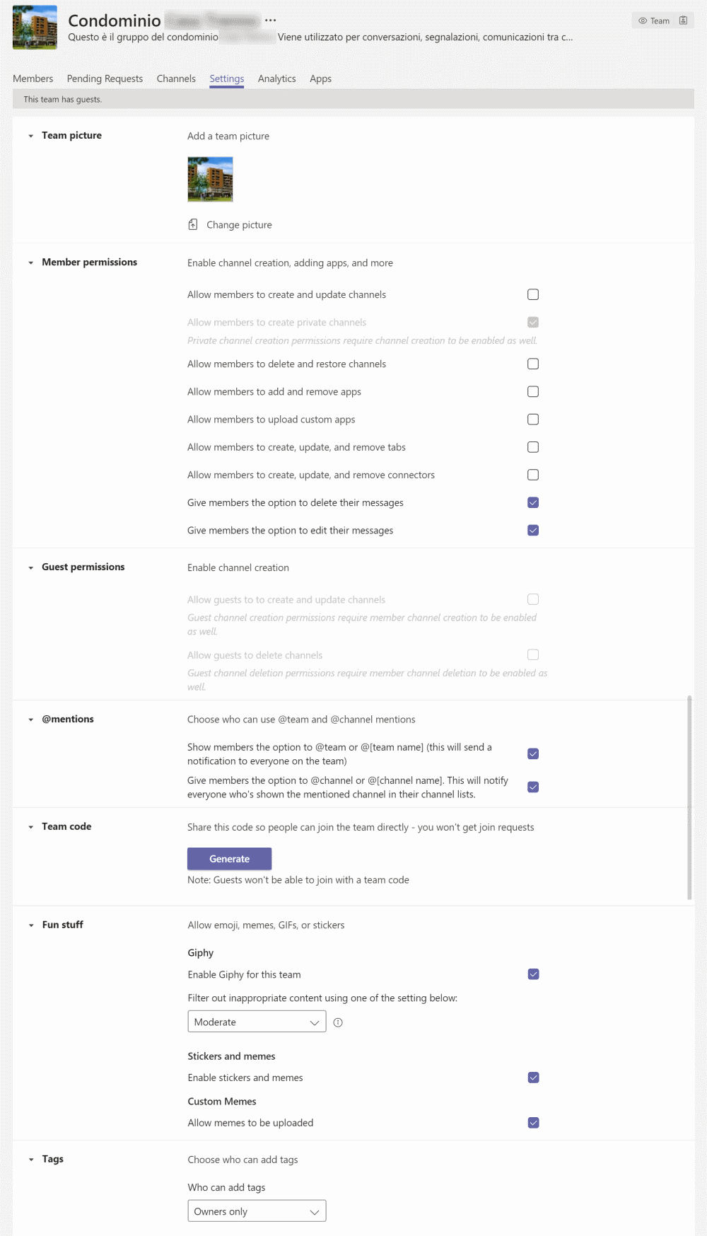 Microsoft Teams in condominio: impostazioni team Microsoft Teams in condominio: impostazioni team