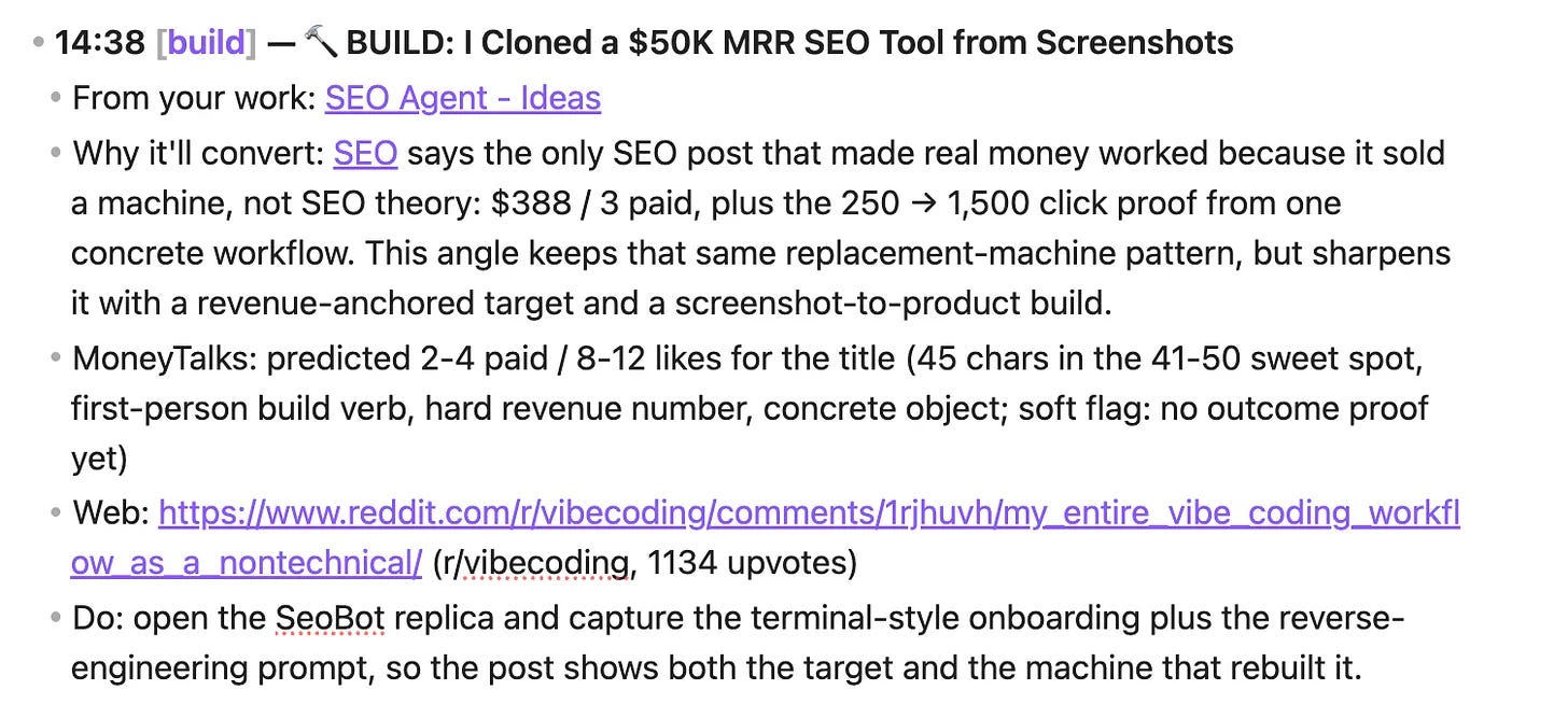 AI second brain suggesting a build from past Claude Code sessions