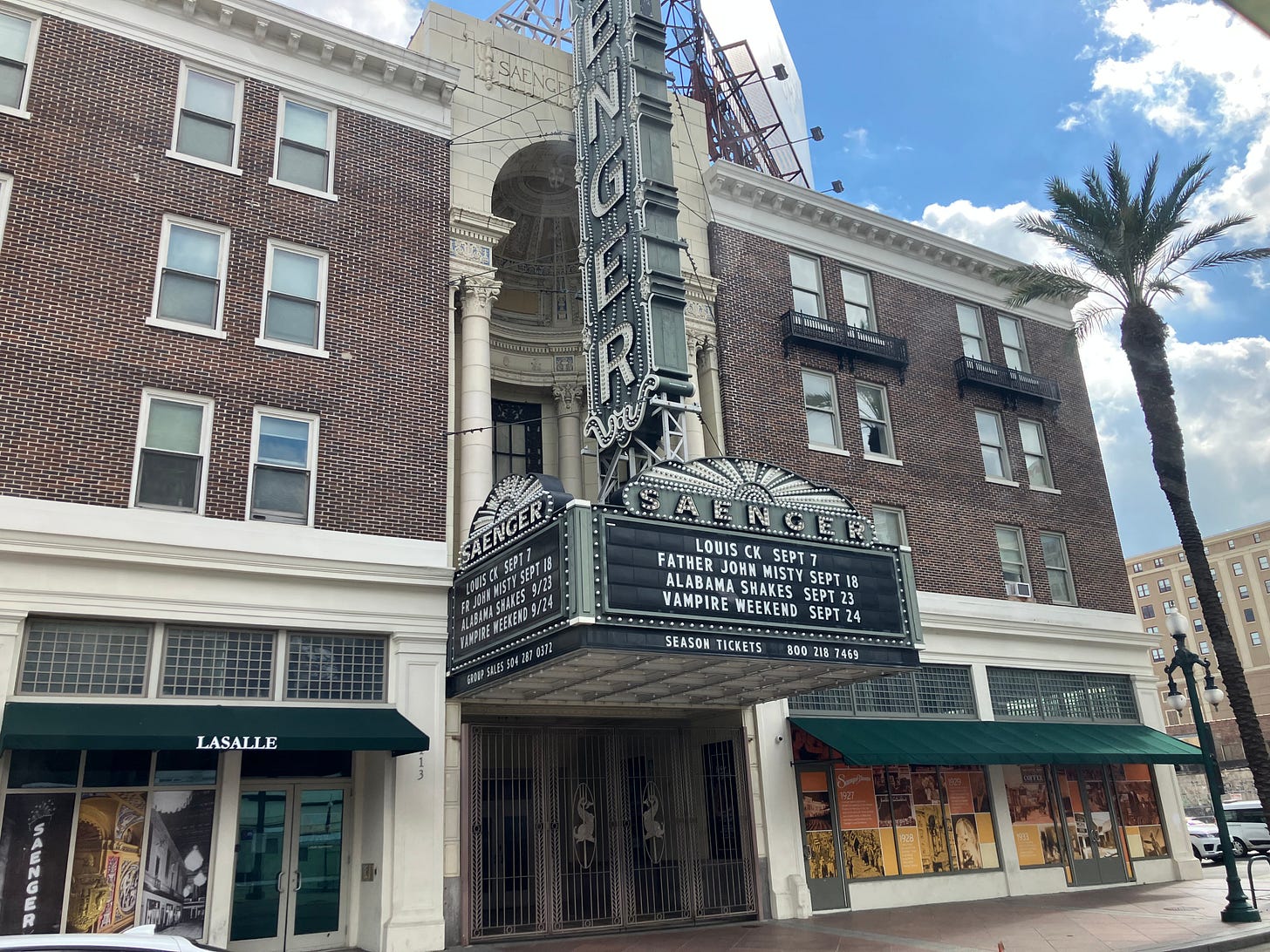marquee of theater announcing Vampire Weekend in September