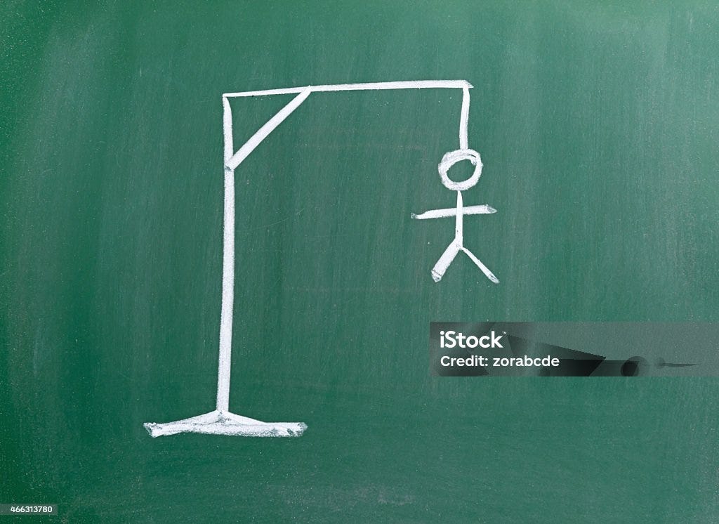 hangman sketched on blackboard Hangman Stock Photo