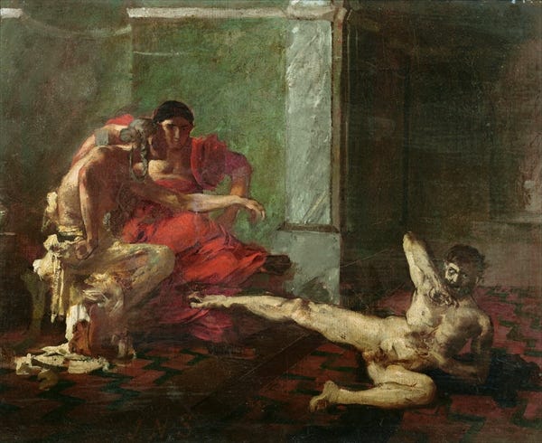 Poisoner watching dying slave