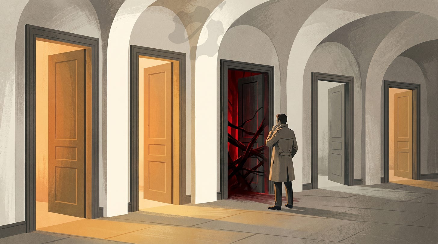 Editorial illustration of a solitary figure walking along a gently rising path that stretches across a vast, open landscape toward a warm horizon. Footprints trail behind, showing the distance already covered through many small steps — a visual metaphor for the patient, incremental approach to change that Product Operations practitioners describe as essential.