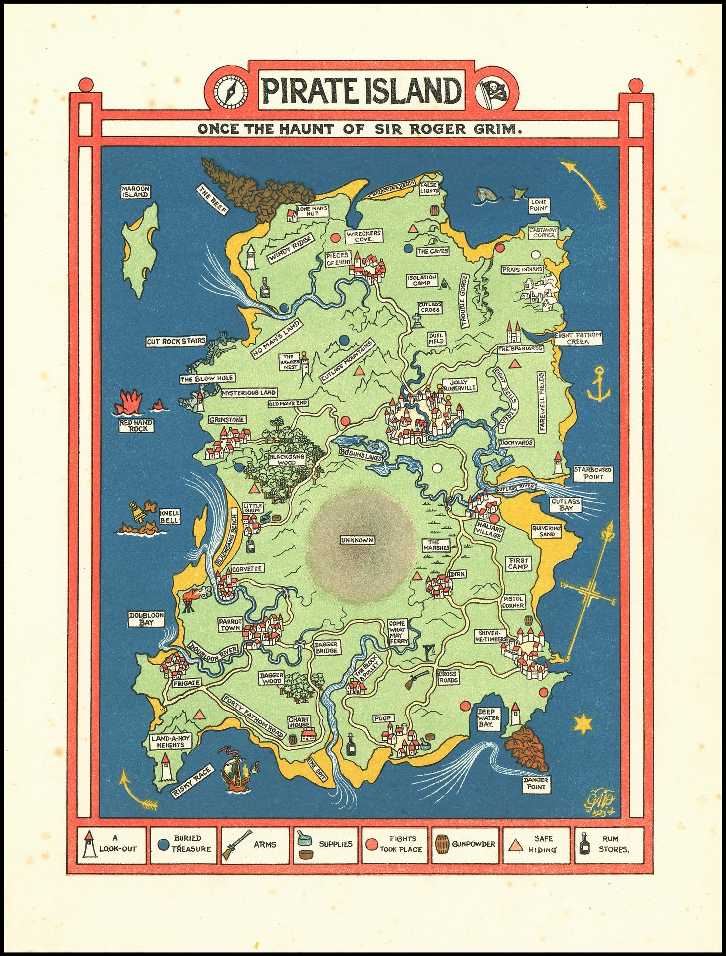 A pirate map showing buried treasure and other piratey things. A pirate map showing buried treasure and other piratey things.