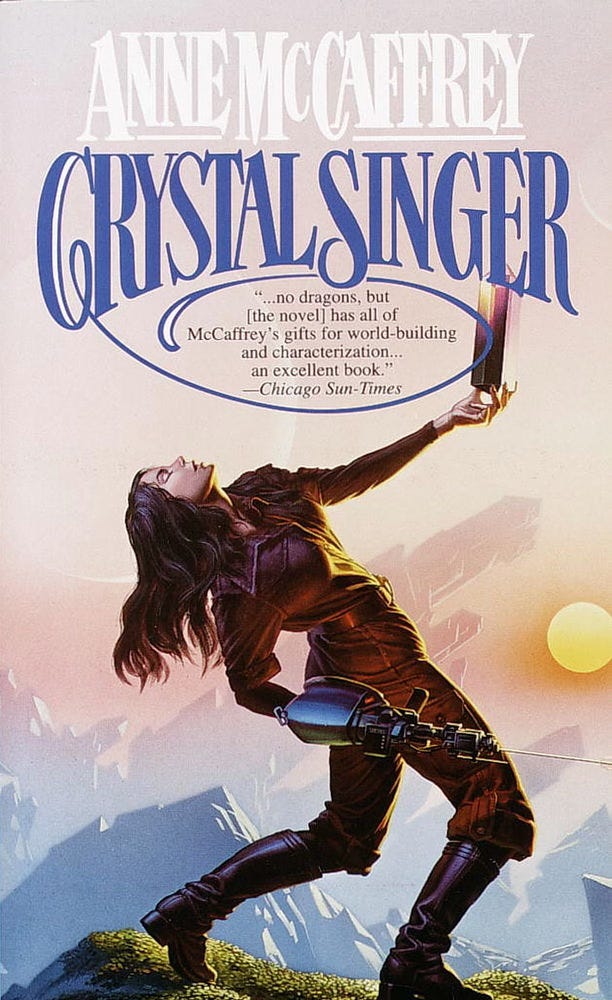 Book cover for CRYSTAL SINGER by Anne McCaffrey, published by Del Rey Books. Book cover for CRYSTAL SINGER by Anne McCaffrey, published by Del Rey Books.