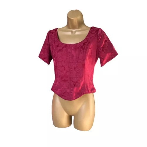 Nicola Anne Corset Burgundy Size 12 Short Sleeve Women’s Vintage Style Top - Picture 1 of 9