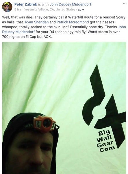 Pete's Facebook post from the wall
