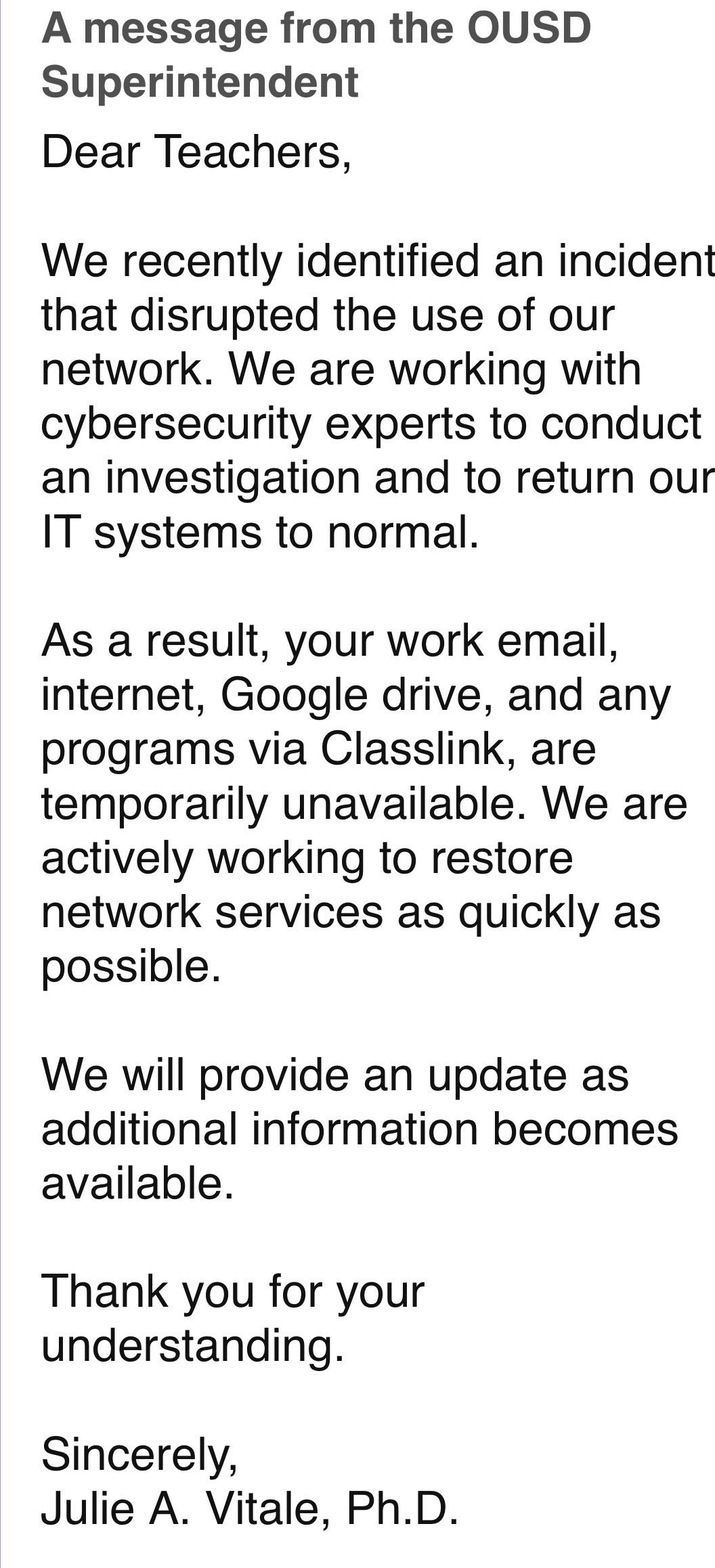 OUSD is the latest victim of a serious cyberattack, which started on July 24, according to sources. Courtesy image