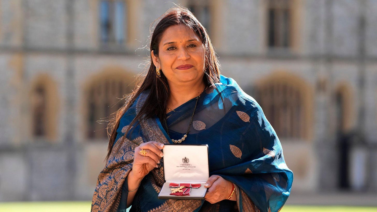 Seema Misra, wrongly imprisoned during the British Post Office Scandal, received an OBE for “services to justice” in 2025