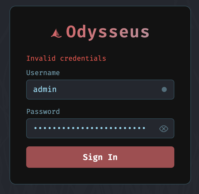 Odysseus login screen Odysseus login screen